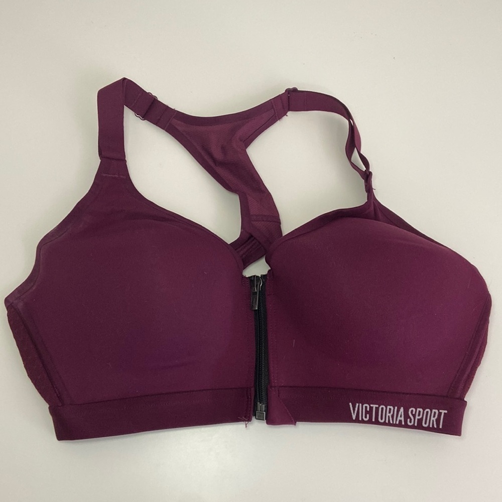 Victorias Secret Sport Bra Zip Front Maroon